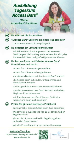 Vorschau: Termine Tageskurs Ausbildung zum Access Bars® Practitioner